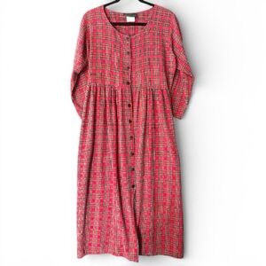 Perfect Vintage Grunge Plaid Red Button-Down Dress